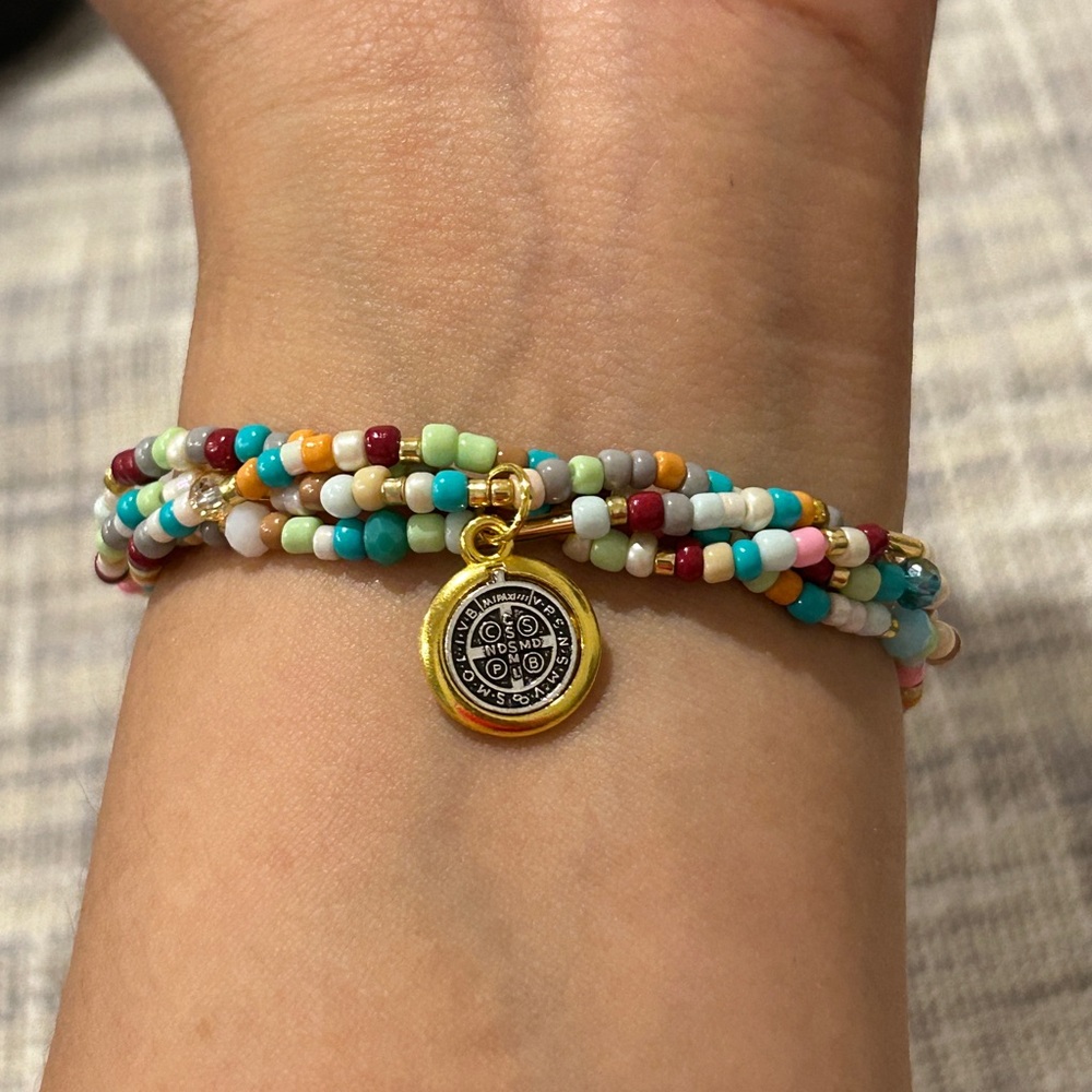 Gold Charm Multicolor Beaded Wrap Bracelet